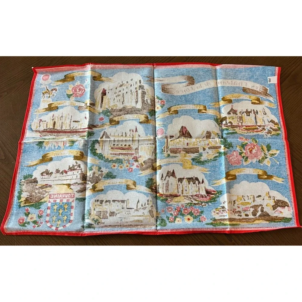 Vintage Creation J. Franco France Chateaux de la Loire Cotton Tea Towel Tour Map